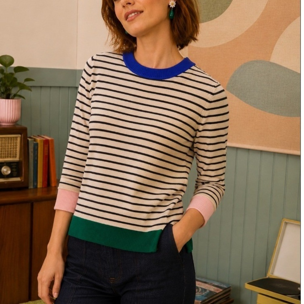 ModCloth Striped Colorblock Knit Sweater Small Twee Retro Preppy Nautical Mod